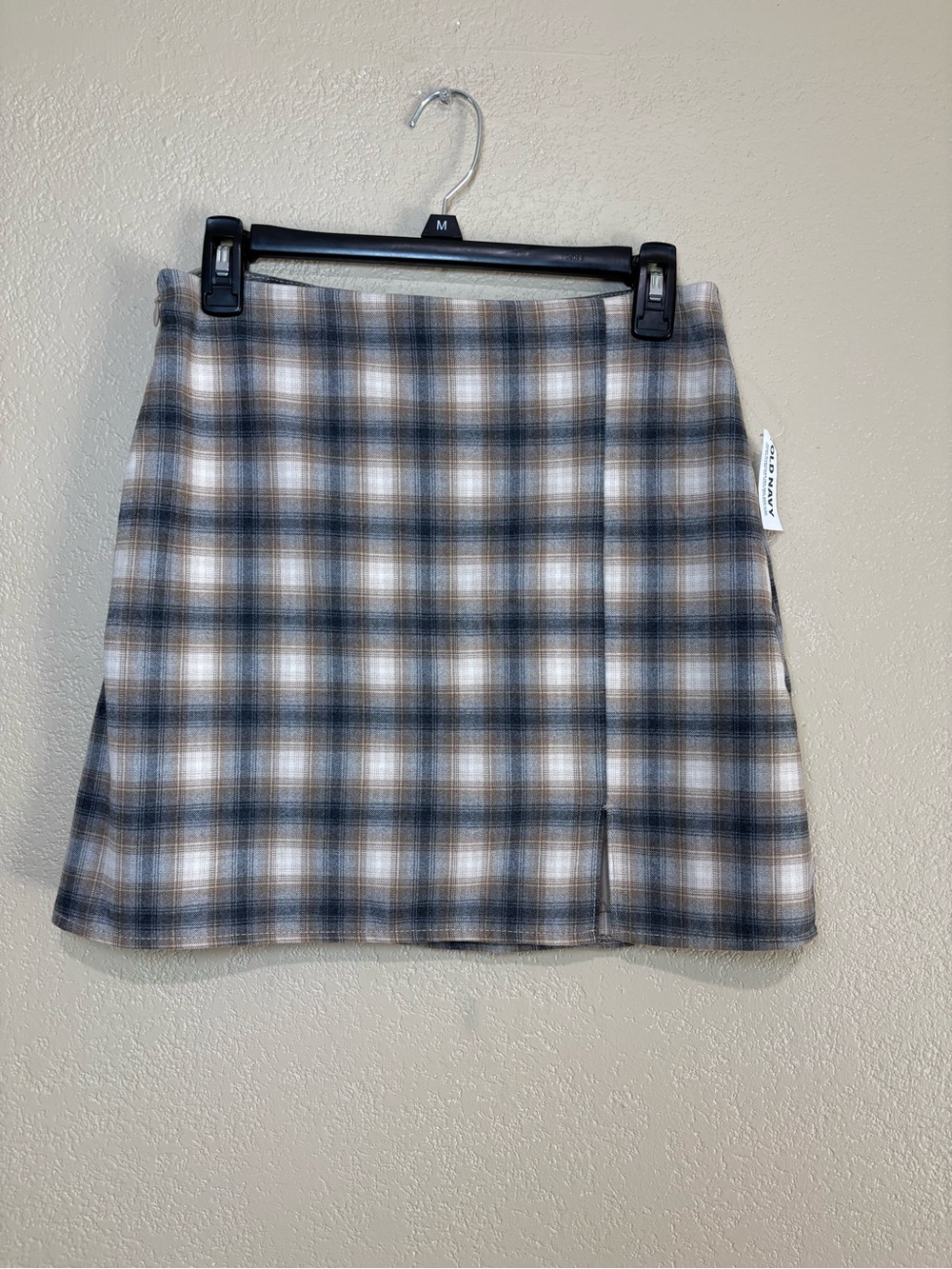 Old Navy Preppy Neutral Tan Plaid High Waist Mini Skirt Size Small
